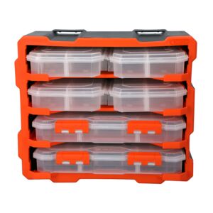 Tactix Plastic Rack with 6 Organisers Black and Red Tactix Plastic Rack with 6 Organisers Black and Red